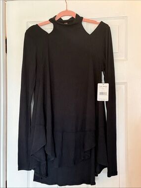 Free People Downtown girl cutout top with mock neck black